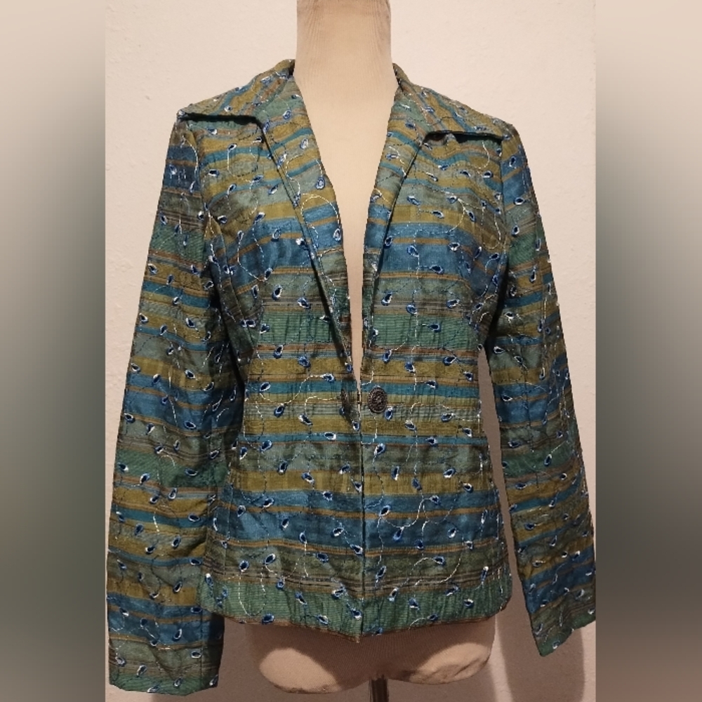 Vine Striped Blazer Jacket in Green and Blue